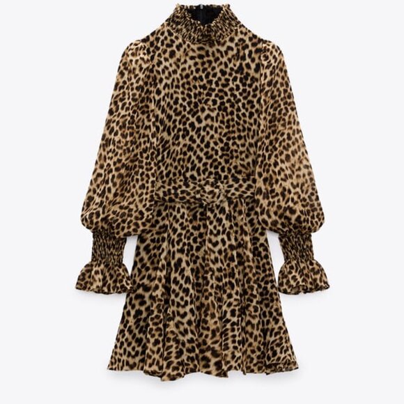 ZARA Leopard Animal Print Belted Mini Dress - Picture 2 of 6